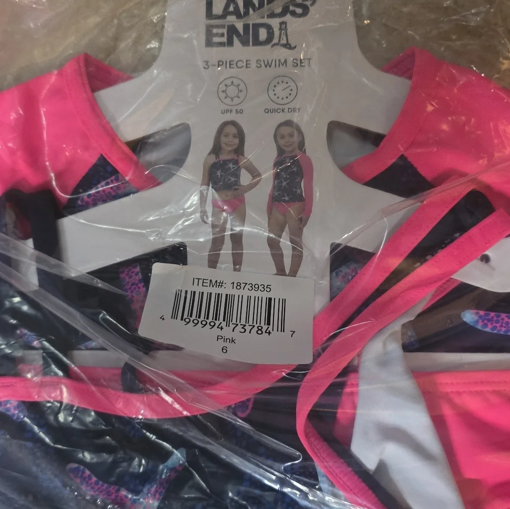 NEW Lands End Girls rash guard top, bikini top and bottom swim set, New 3 Piece